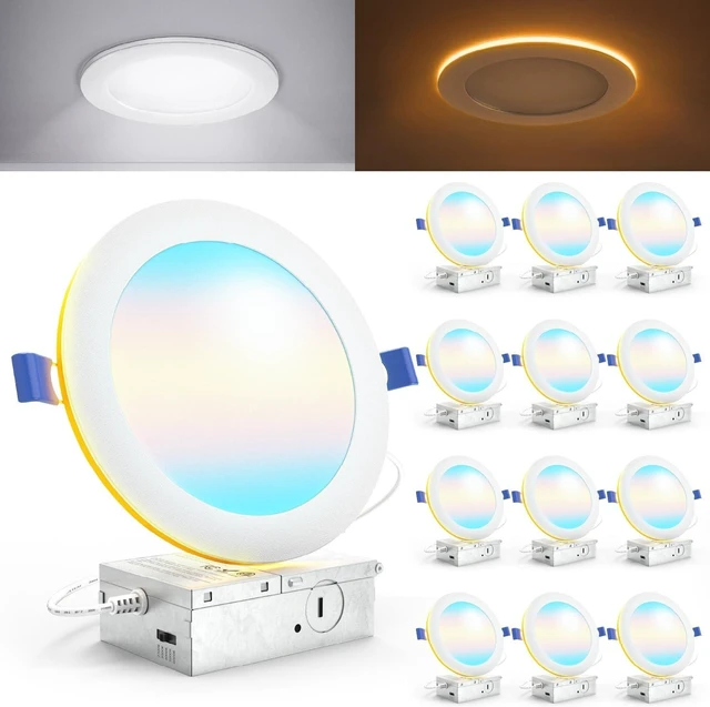 Main image of Sunco 12 Pack 6 Inch Canless LED Recessed Light with Night Light 15W, 5CCT