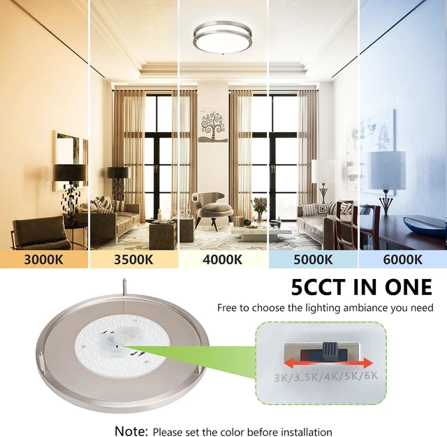Alt view image 3 of 7 - 2-Pack LED Ceiling Light Fixtures, 24W 2400LM Flush Mount Light Fixture, Brushed Nickel Dimmable Light Fixture 5CCT 3000-6000K, 10inch Ceiling Lamp for Hallway Bathroom Kitchen
