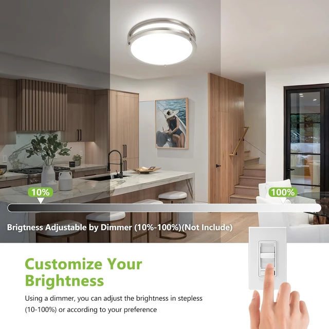 Alt view image 4 of 7 - 2-Pack LED Ceiling Light Fixtures, 24W 2400LM Flush Mount Light Fixture, Brushed Nickel Dimmable Light Fixture 5CCT 3000-6000K, 10inch Ceiling Lamp for Hallway Bathroom Kitchen