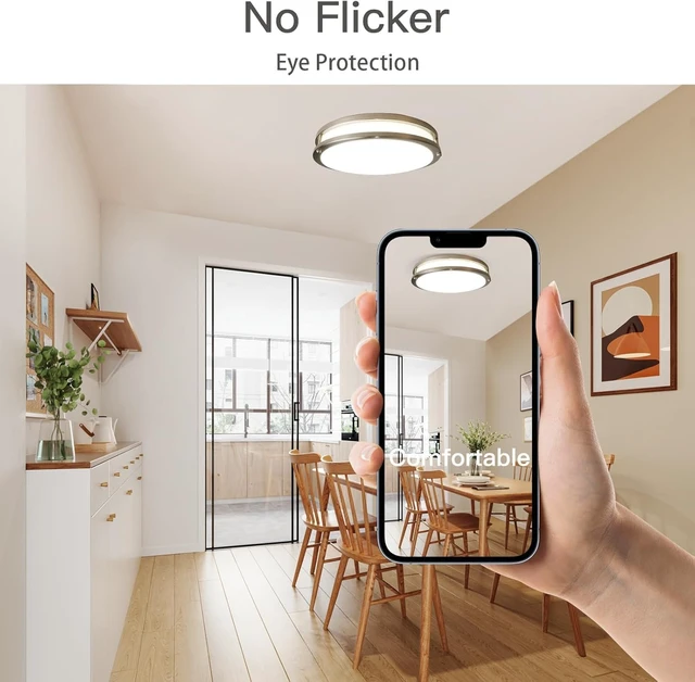 Alt view image 6 of 7 - 2-Pack LED Ceiling Light Fixtures, 24W 2400LM Flush Mount Light Fixture, Brushed Nickel Dimmable Light Fixture 5CCT 3000-6000K, 10inch Ceiling Lamp for Hallway Bathroom Kitchen