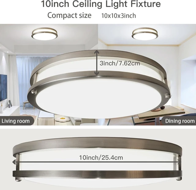 Alt view image 7 of 7 - 2-Pack LED Ceiling Light Fixtures, 24W 2400LM Flush Mount Light Fixture, Brushed Nickel Dimmable Light Fixture 5CCT 3000-6000K, 10inch Ceiling Lamp for Hallway Bathroom Kitchen