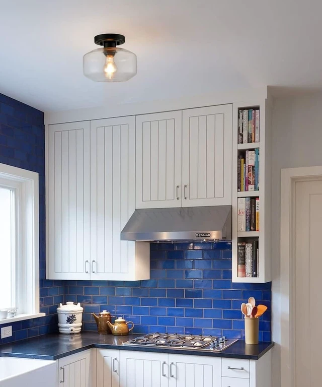 Alt view image 2 of 7 - Modern Farmhouse Flush Mount Ceiling Light Black Small Hallway Light Fixtures for Laundry Room Entryway