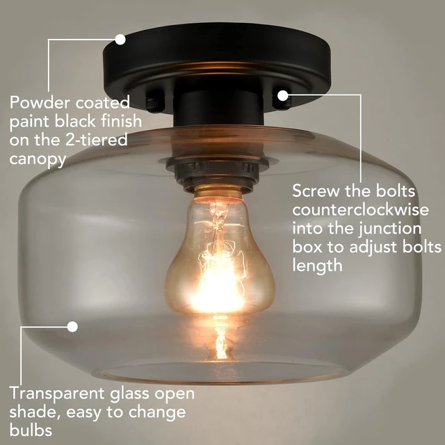 Alt view image 3 of 7 - Modern Farmhouse Flush Mount Ceiling Light Black Small Hallway Light Fixtures for Laundry Room Entryway