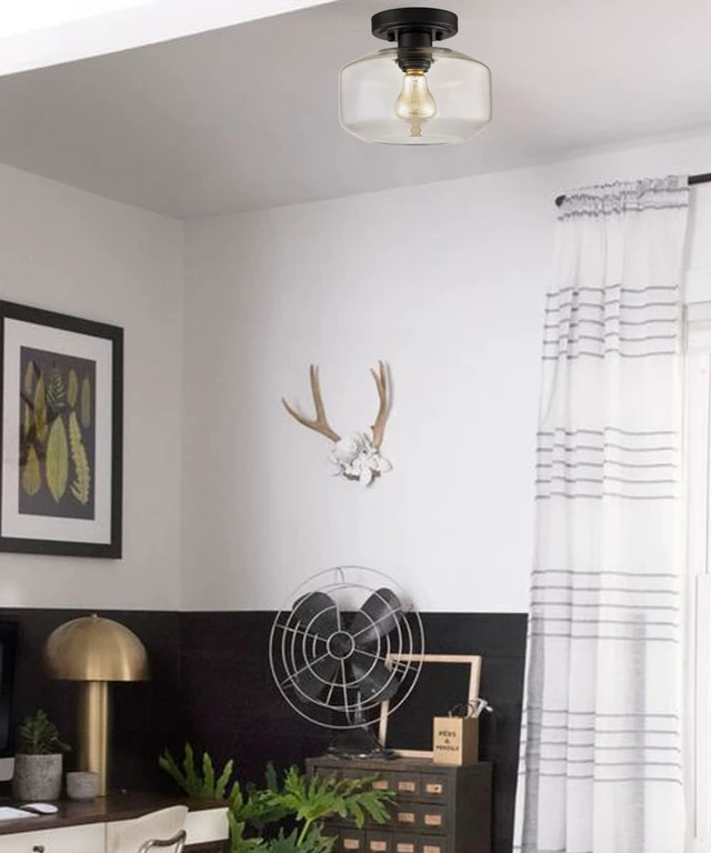 Alt view image 6 of 7 - Modern Farmhouse Flush Mount Ceiling Light Black Small Hallway Light Fixtures for Laundry Room Entryway