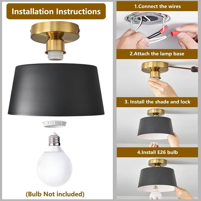 Alt view image 5 of 7 - 2 Pack Black and Gold Modern Semi Flush Mount Ceiling Light Fxiture 10 in