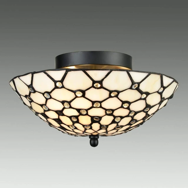 Alt view image 2 of 7 - Tiffany Style Semi Flush Mount Ceiling Fixture Art Colorful Glass Shade