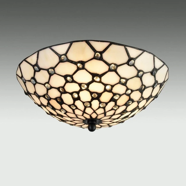 Alt view image 3 of 7 - Tiffany Style Semi Flush Mount Ceiling Fixture Art Colorful Glass Shade