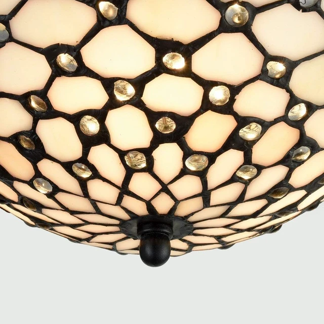 Alt view image 4 of 7 - Tiffany Style Semi Flush Mount Ceiling Fixture Art Colorful Glass Shade