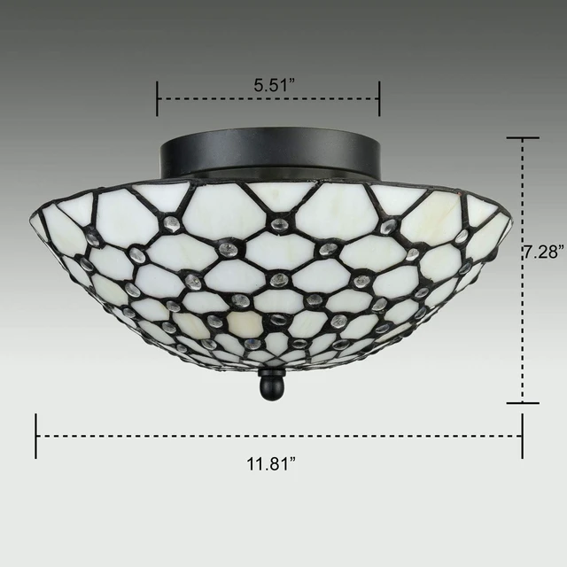 Alt view image 5 of 7 - Tiffany Style Semi Flush Mount Ceiling Fixture Art Colorful Glass Shade