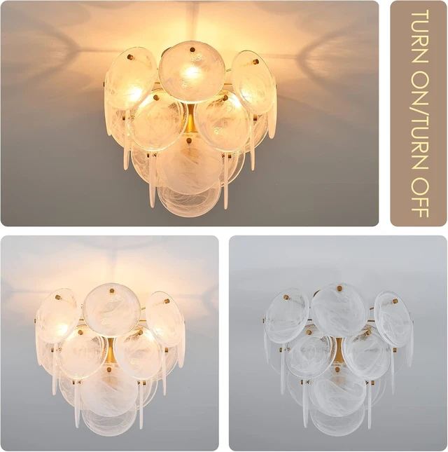 Alt view image 3 of 7 - Modern Flush Mount Glass Ceiling Light, Gold Hallway Lights Vintage Chandelier, 4-Light Unique Light Fixture for Bedroom Entryway Loft Kitchen Laundry Bathroom Farmhouse