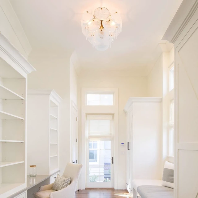 Alt view image 6 of 7 - Modern Flush Mount Glass Ceiling Light, Gold Hallway Lights Vintage Chandelier, 4-Light Unique Light Fixture for Bedroom Entryway Loft Kitchen Laundry Bathroom Farmhouse
