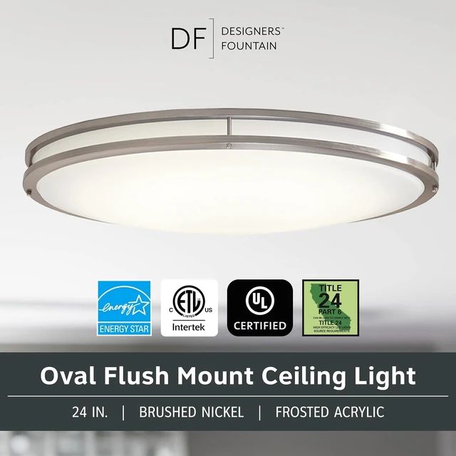 Alt view image 2 of 6 - Designers Fountain Flush Mount Ceiling Light, 24 Inch Oval LED Lighting Fixture Kitchen, Bedroom, Bathroom, and Hallway, Dimmable, 2800 Lumens, 3000K/4000K/5000K, Brushed Nickel, EV1424C3C-35