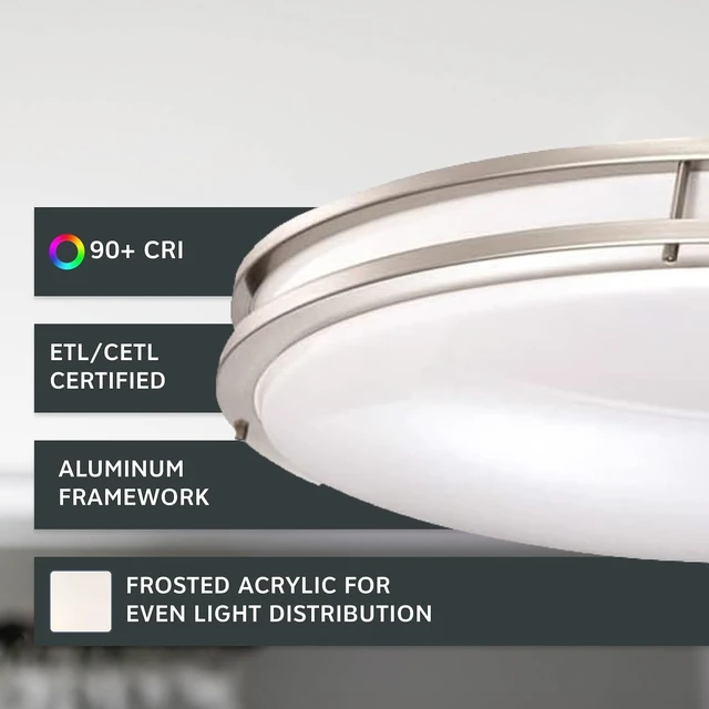 Alt view image 3 of 6 - Designers Fountain Flush Mount Ceiling Light, 24 Inch Oval LED Lighting Fixture Kitchen, Bedroom, Bathroom, and Hallway, Dimmable, 2800 Lumens, 3000K/4000K/5000K, Brushed Nickel, EV1424C3C-35