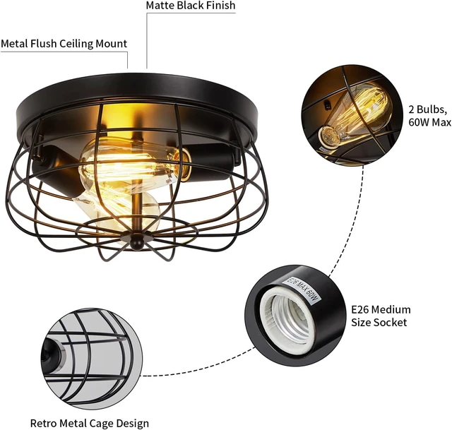 Alt view image 3 of 7 - foucasal Black Farmhouse Metal Cage Ceiling Light 10"