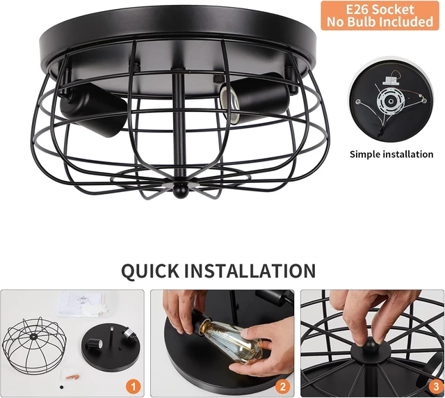 Alt view image 4 of 7 - foucasal Black Farmhouse Metal Cage Ceiling Light 10"