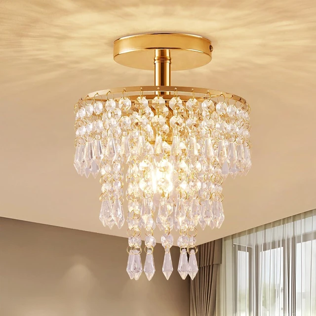 Main image of Modern Mini Crystal Chandelier, 3Tier Raindrop Design Small Light Fixture.