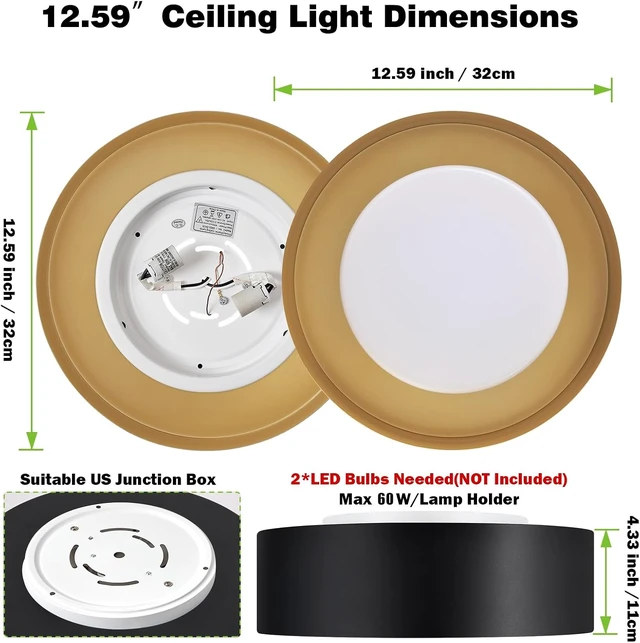 Alt view image 6 of 7 - Yiisem Glass Black and Gold Flush Mount Ceiling Lights, 12.5 in