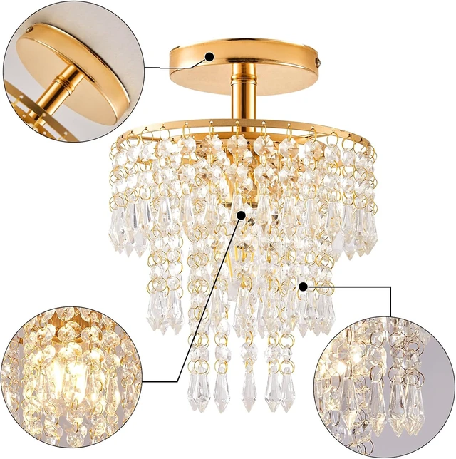 Alt view image 3 of 7 - Modern Mini Crystal Chandelier, 3Tier Raindrop Design Small Light Fixture.