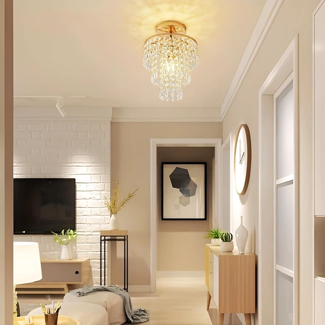 Alt view image 5 of 7 - Modern Mini Crystal Chandelier, 3Tier Raindrop Design Small Light Fixture.