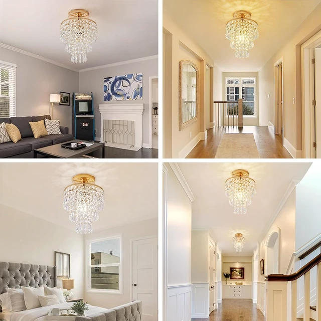 Alt view image 7 of 7 - Modern Mini Crystal Chandelier, 3Tier Raindrop Design Small Light Fixture.