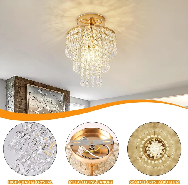 Alt view image 4 of 7 - Modern Mini Crystal Chandelier, 3Tier Raindrop Design Small Light Fixture.