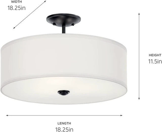 Alt view image 2 of 6 - Kichler Shailene 18.25" 3-Light Semi-Flush Mount Light, Black