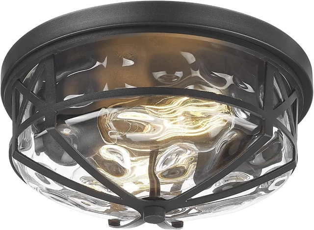 Main image of Darkaway Flush Mount Ceiling Light Indoor Outdoor Ceiling Light Fixtures with Water Ripple Glass Shade,Modern Ceiling Fxiture for Laundry Kitchen Bedroom Bathroom Porch Living Room