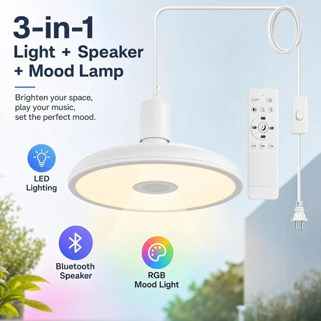Alt view image 2 of 7 - Plug in Pendant Light Hanging Light Fixture with Bluetooth Speaker