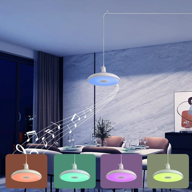 Alt view image 5 of 7 - Plug in Pendant Light Hanging Light Fixture with Bluetooth Speaker