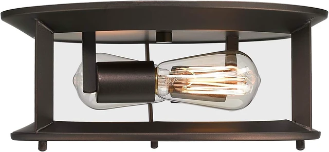 Alt view image 2 of 7 - Emliviar Industrial Ceiling Light, Vintage 2-Light Flush Mount Ceiling Light Fixture, Oil Rubbed Bronze Finish, YE19108-F2 ORB