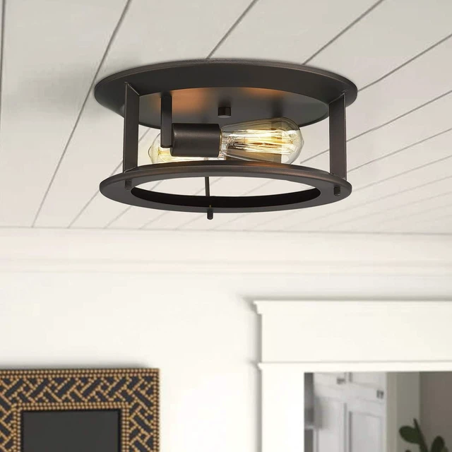 Alt view image 3 of 7 - Emliviar Industrial Ceiling Light, Vintage 2-Light Flush Mount Ceiling Light Fixture, Oil Rubbed Bronze Finish, YE19108-F2 ORB