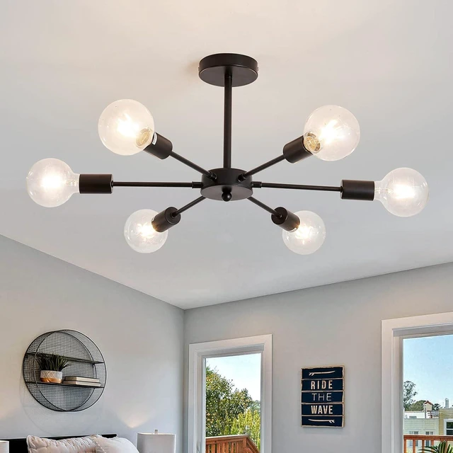 Main image of UOFUS Sputnik 6 Light Chandelier Black Mid Century Ceiling Light Fixture Modern Pendant Lighting for Kitchen Dining Room Living Room Bedroom