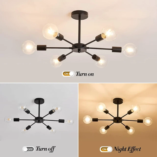Alt view image 4 of 7 - UOFUS Sputnik 6 Light Chandelier Black Mid Century Ceiling Light Fixture Modern Pendant Lighting for Kitchen Dining Room Living Room Bedroom