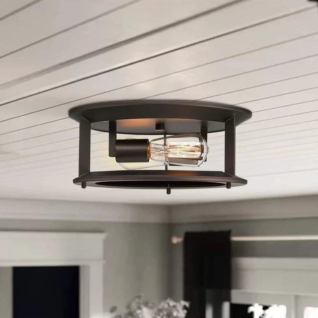 Alt view image 5 of 7 - Emliviar Industrial Ceiling Light, Vintage 2-Light Flush Mount Ceiling Light Fixture, Oil Rubbed Bronze Finish, YE19108-F2 ORB
