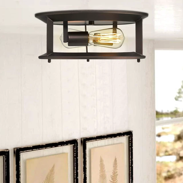 Alt view image 4 of 7 - Emliviar Industrial Ceiling Light, Vintage 2-Light Flush Mount Ceiling Light Fixture, Oil Rubbed Bronze Finish, YE19108-F2 ORB