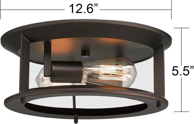 Alt view image 7 of 7 - Emliviar Industrial Ceiling Light, Vintage 2-Light Flush Mount Ceiling Light Fixture, Oil Rubbed Bronze Finish, YE19108-F2 ORB