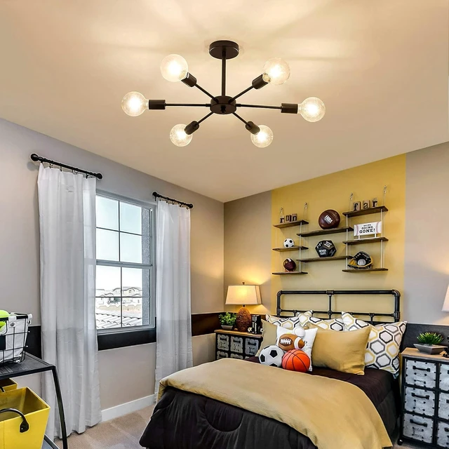 Alt view image 7 of 7 - UOFUS Sputnik 6 Light Chandelier Black Mid Century Ceiling Light Fixture Modern Pendant Lighting for Kitchen Dining Room Living Room Bedroom