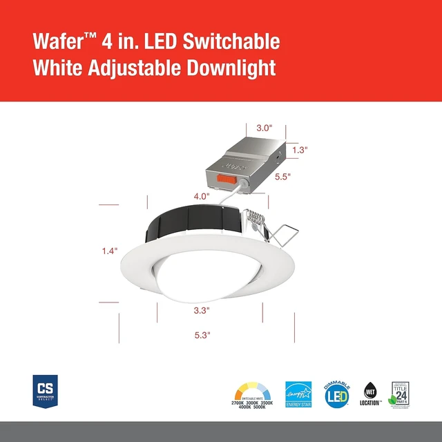 Alt view image 5 of 7 - Juno 4" Adjustable LED Wafer Downlight, 5-in-1 CCT, Matte White