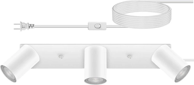 Main image of Plug in Track Lighting, 3 Light Ceiling Lighting Kit, White 3 Way Modern Wall Spotlight, 15 FT Cord,Flexibly Rotatable Complete Light Kits for Kitchen Cabinet Gallery Bar Living RoomNo Bulb