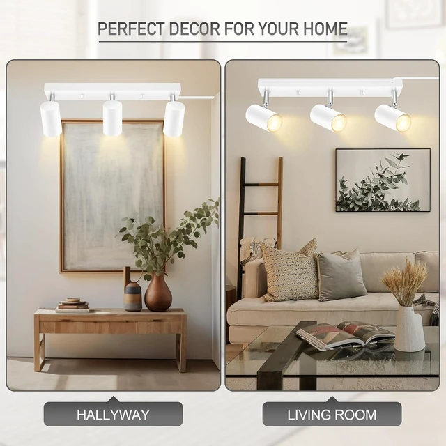 Alt view image 7 of 7 - Plug in Track Lighting, 3 Light Ceiling Lighting Kit, White 3 Way Modern Wall Spotlight, 15 FT Cord,Flexibly Rotatable Complete Light Kits for Kitchen Cabinet Gallery Bar Living RoomNo Bulb