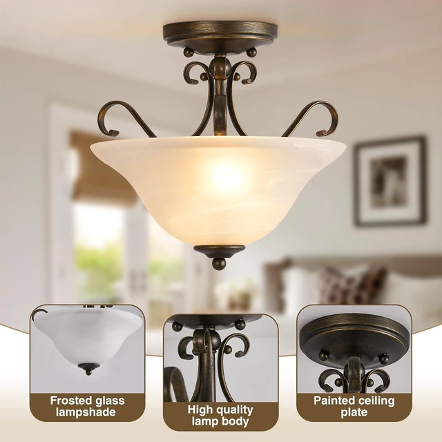 Alt view image 3 of 7 - Upgrade 12" Semi Flush Mount Ceiling Light, Brass Ceiling Light Fixture