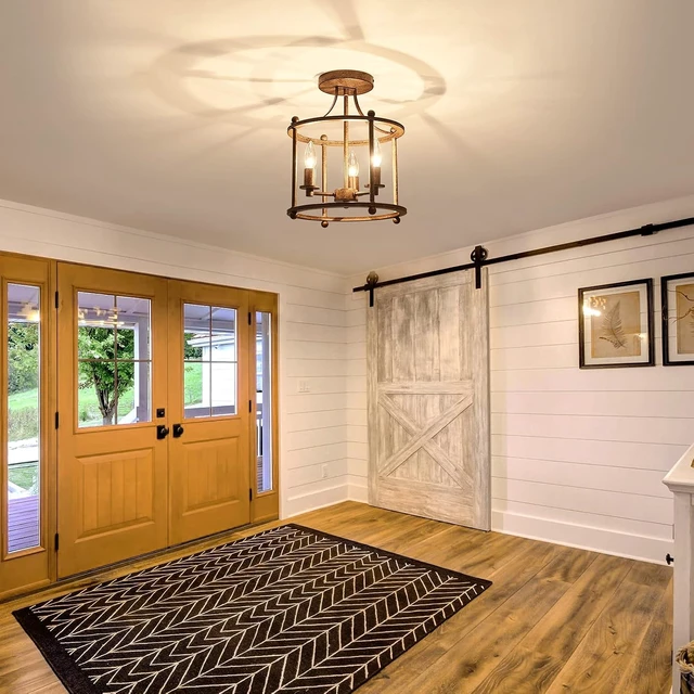 Alt view image 6 of 7 - UOFUS 3-Light Farmhouse Vintage Semi Flush Mount Ceiling Light Fixtures in Rustic Bronze Metal Chandelier for Island Living Room Bedroom Kitchen Foyer Laundry Room Entryway Hallway