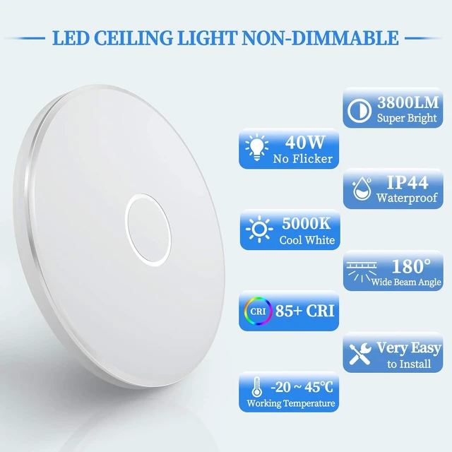 Alt view image 2 of 7 - Airand LED Flush Mount Ceiling Light Fixture, 15 Inch LED Ceiling Lights 5000K 3800LM Water-Proof Round Modern Lamp for Bedroom Kitchen Dining Room Hallway Laundry Warehouse Daylight Lighting