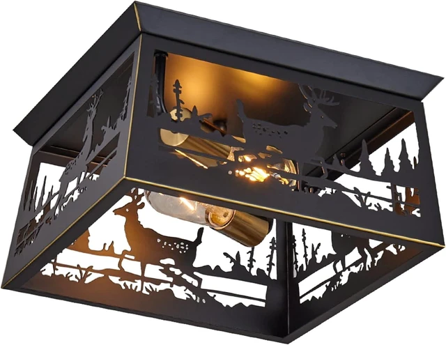 Main image of Farmhouse Lighting Flush Mount Ceiling Light Fixture,12.6inch 2-Light Rustic Deer Ceiling Light Fixtures for Hallway Outdoor Porch Entryway Foyer Bedroom Kitchen Lighting (Bulb Not Included)