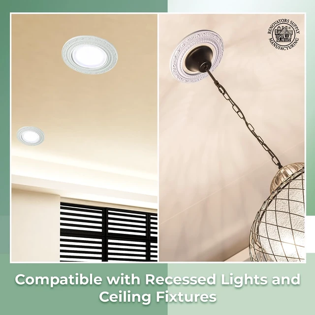 Alt view image 4 of 6 - Renovators Supply 10'' OD 6'' ID White Recessed Light Trim Medallion