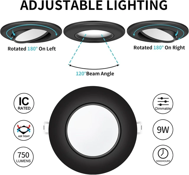Alt view image 4 of 6 - KnLnny Black Gimbal recessed Lights 4 Inch 1 Pack, 5 Color Selectable,9W