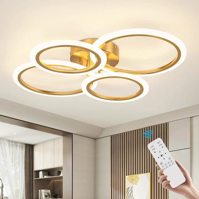 Main image of Modern LED Ceiling Light, 4 Rings LED Dimmable Flush Mount Ceiling Light with Remote Control, Gold Close to Ceiling Lamp for Kitchen Living Room Bedroom Laundry Room Ceiling Lighting Fixture