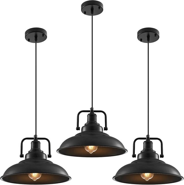 Main image of Black Pendant Light 12.5 inches 3 Packs, Farmhouse Pendant Light, Industrial Pendant Lighting, Kitchen Pendant Lights, Pendant Lights Kitchen Island for Dinning Room Entryway Barn