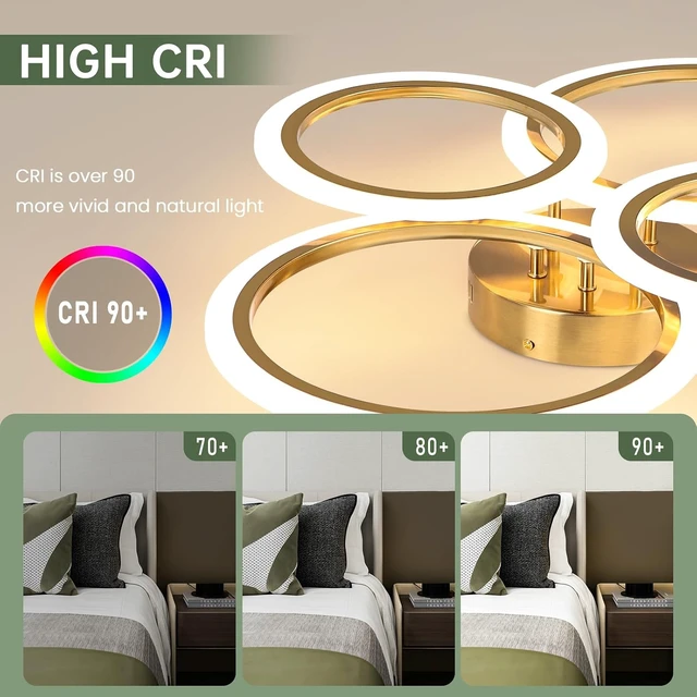 Alt view image 4 of 7 - Modern LED Ceiling Light, 4 Rings LED Dimmable Flush Mount Ceiling Light with Remote Control, Gold Close to Ceiling Lamp for Kitchen Living Room Bedroom Laundry Room Ceiling Lighting Fixture