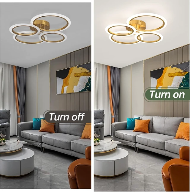 Alt view image 5 of 7 - Modern LED Ceiling Light, 4 Rings LED Dimmable Flush Mount Ceiling Light with Remote Control, Gold Close to Ceiling Lamp for Kitchen Living Room Bedroom Laundry Room Ceiling Lighting Fixture